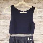 NAVY/WHITE FLORAL A LINE GOWN