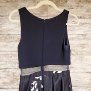 NAVY/WHITE FLORAL A LINE GOWN