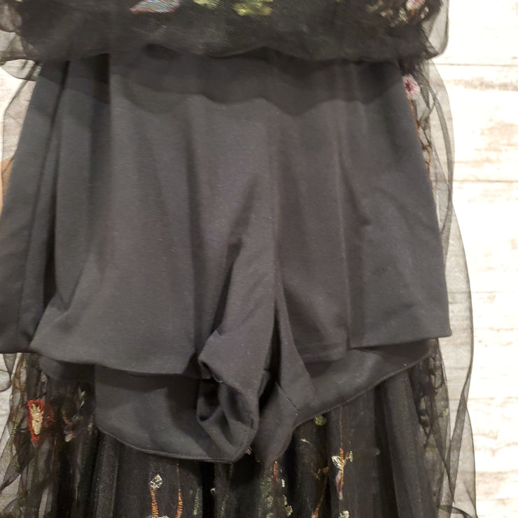 BLACK FLORAL A LINE W/ SHORTS