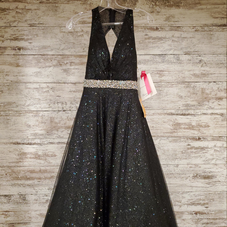 BLACK SPARKLY A LINE GOWN -NEW
