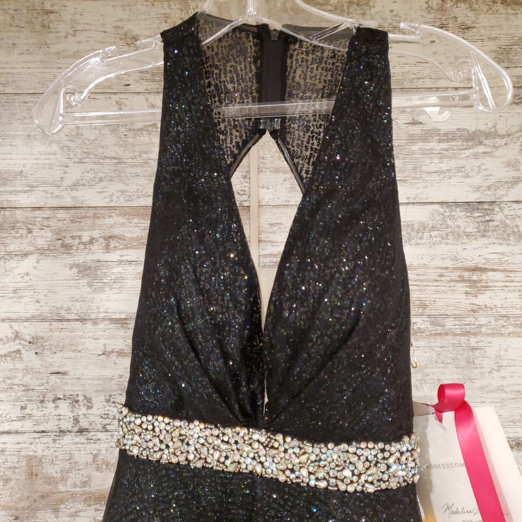 BLACK SPARKLY A LINE GOWN -NEW