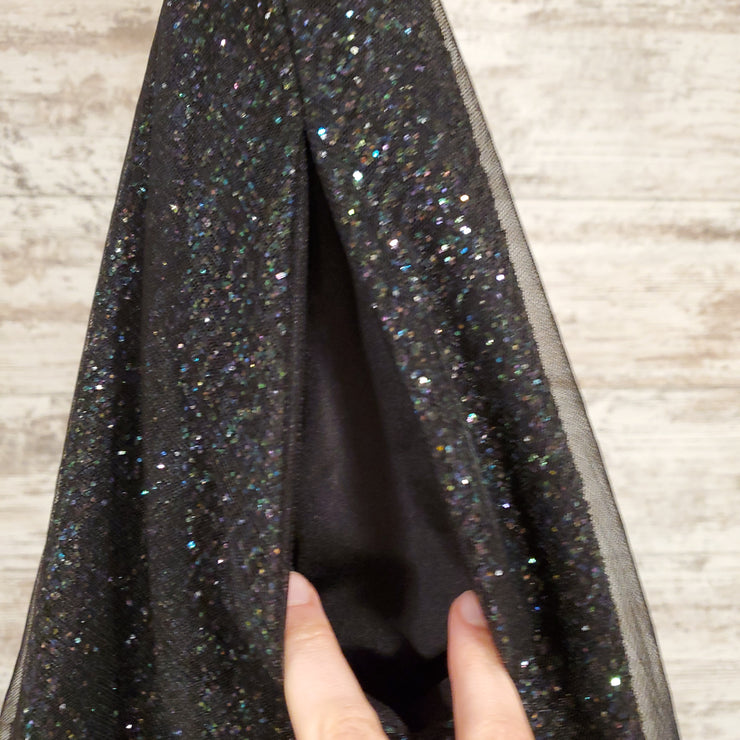BLACK SPARKLY A LINE GOWN -NEW