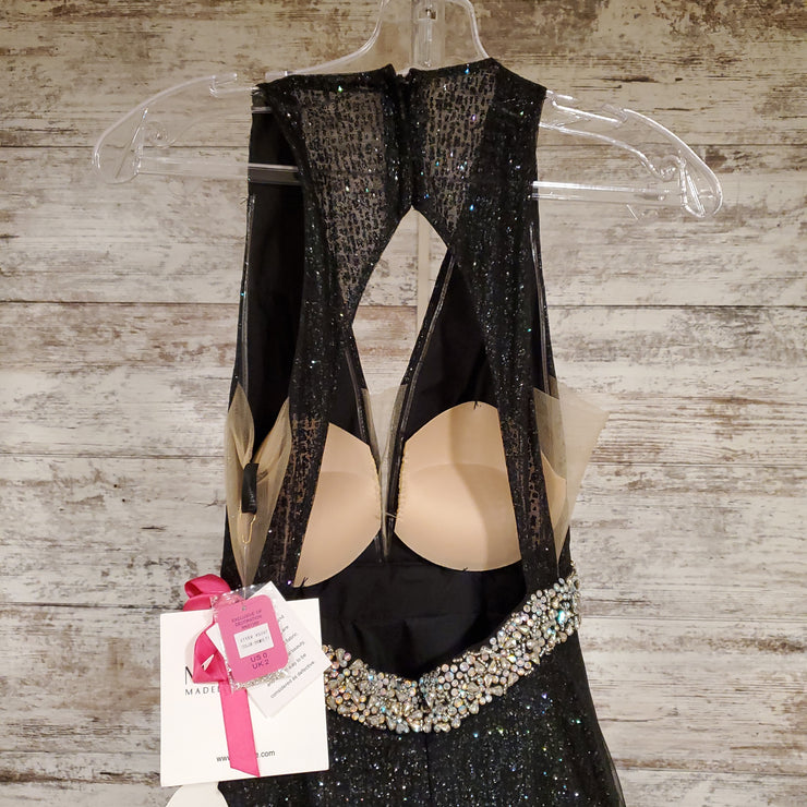 BLACK SPARKLY A LINE GOWN -NEW