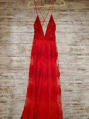 RED/FLORAL A LINE GOWN