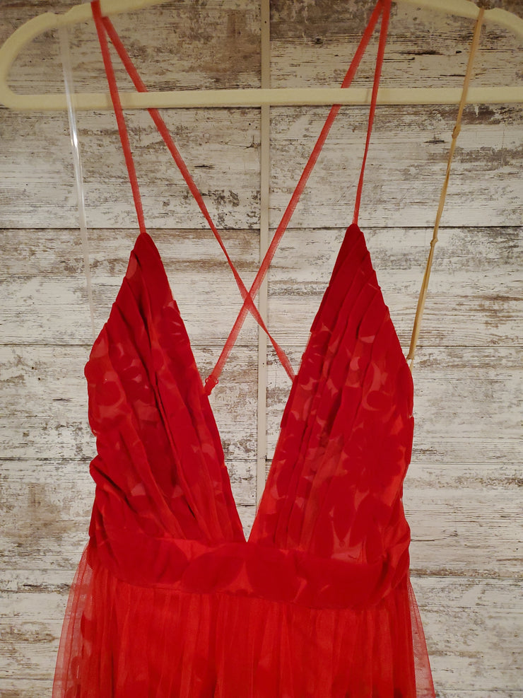 RED/FLORAL A LINE GOWN