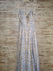 BLUE/IVORY A LINE GOWN