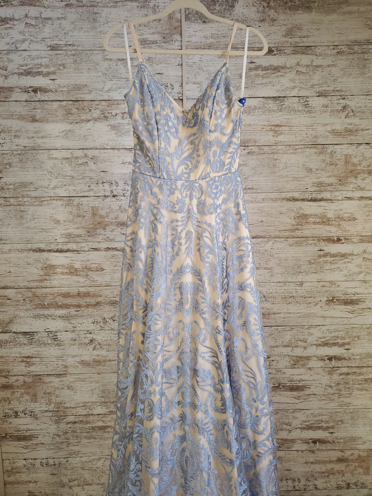 BLUE/IVORY A LINE GOWN