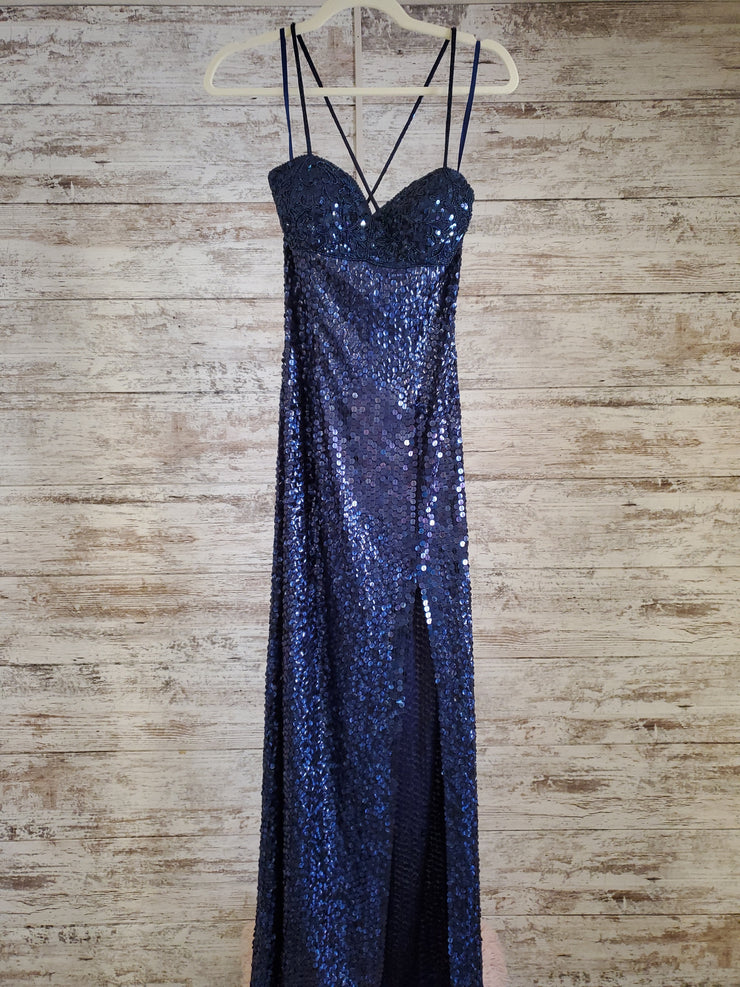 NAVY FULL SEQUIN LONG DRESS