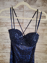 NAVY FULL SEQUIN LONG DRESS