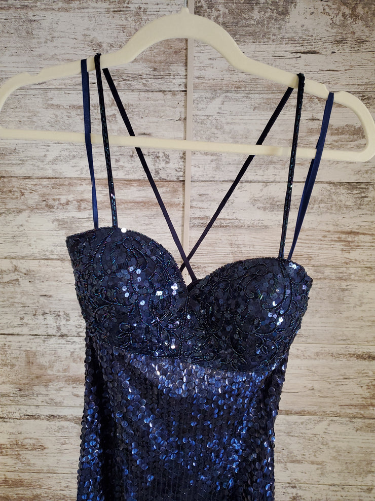 NAVY FULL SEQUIN LONG DRESS