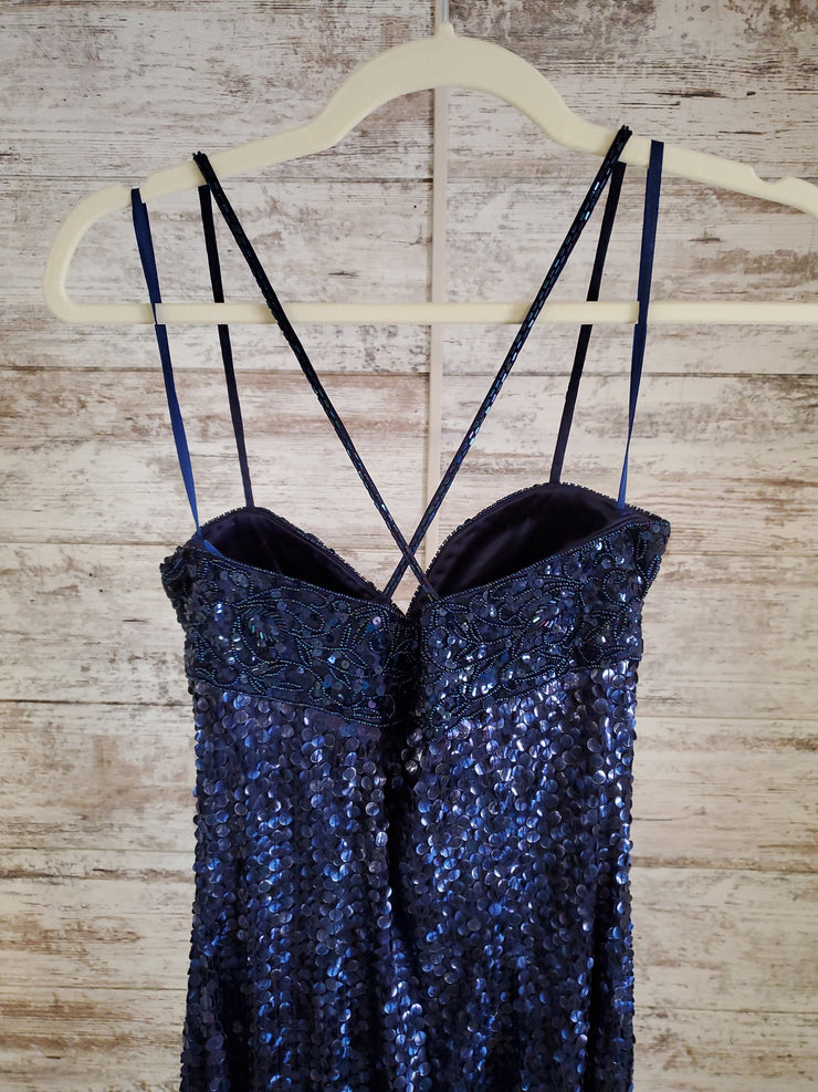 NAVY FULL SEQUIN LONG DRESS