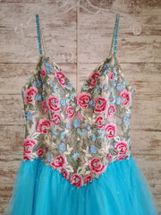 TEAL/FLORAL PRINCESS GOWN