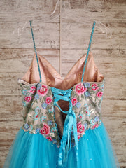 TEAL/FLORAL PRINCESS GOWN