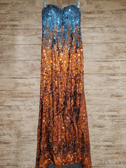 BLUE/ORANGE BEADED LONG DRESS