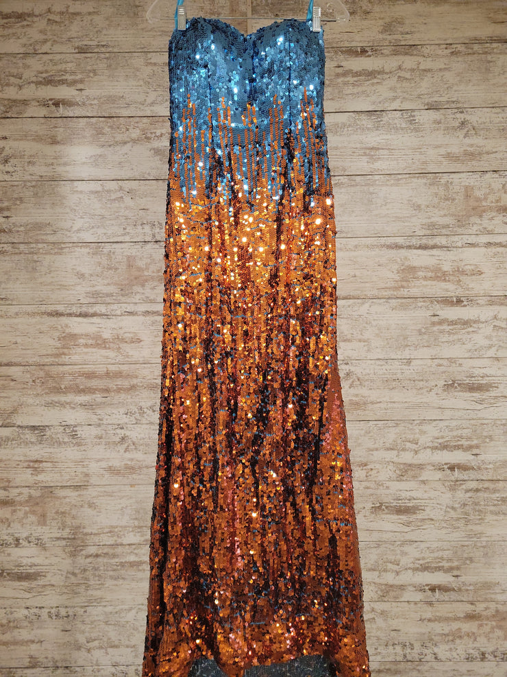 BLUE/ORANGE BEADED LONG DRESS