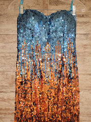 BLUE/ORANGE BEADED LONG DRESS