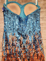 BLUE/ORANGE BEADED LONG DRESS