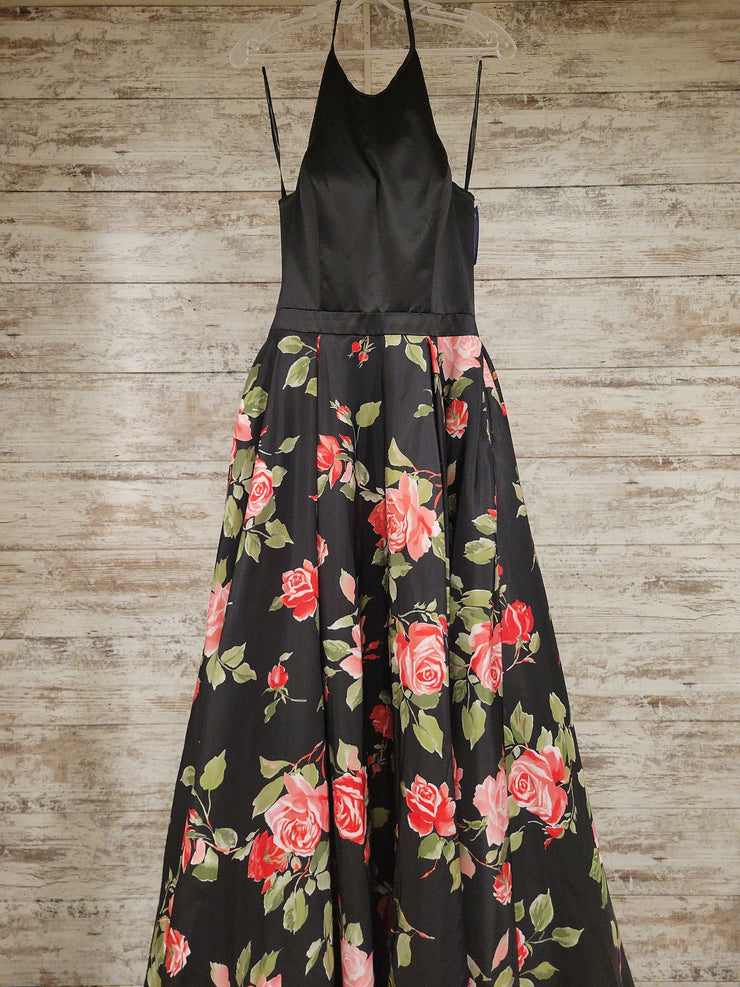 BLACK/FLORAL A LINE GOWN