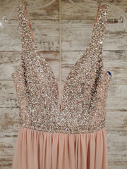 BLUSH W/BEADED TOP LONG DRESS