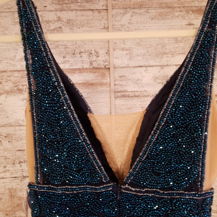 NAVY FULL BEADED TOP A LINE