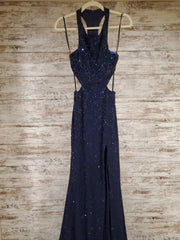 NAVY FULL BEADED LONG GOWN