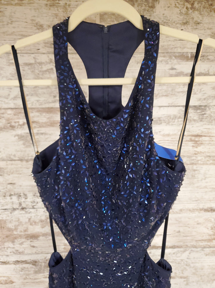 NAVY FULL BEADED LONG GOWN