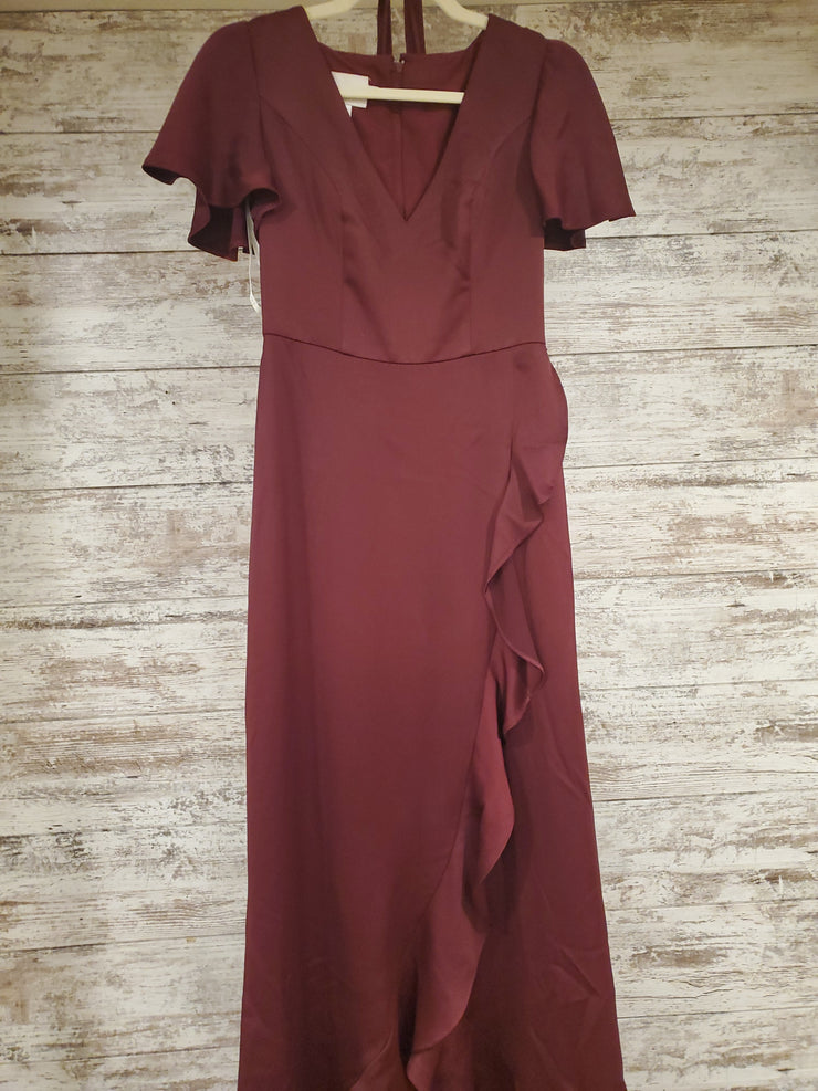 BURGUNDY LONG EVENING GOWN