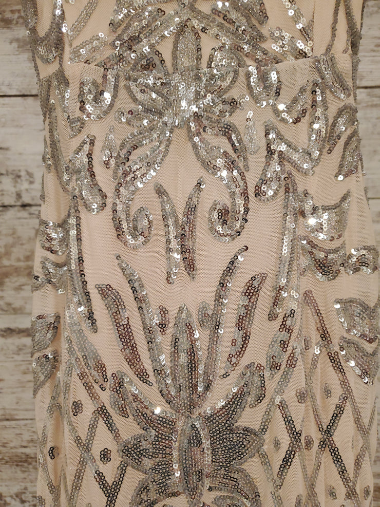TAN/SILVER LONG EVENING GOWN