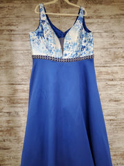 ROYAL BLUE/FLORAL A LINE GOWN