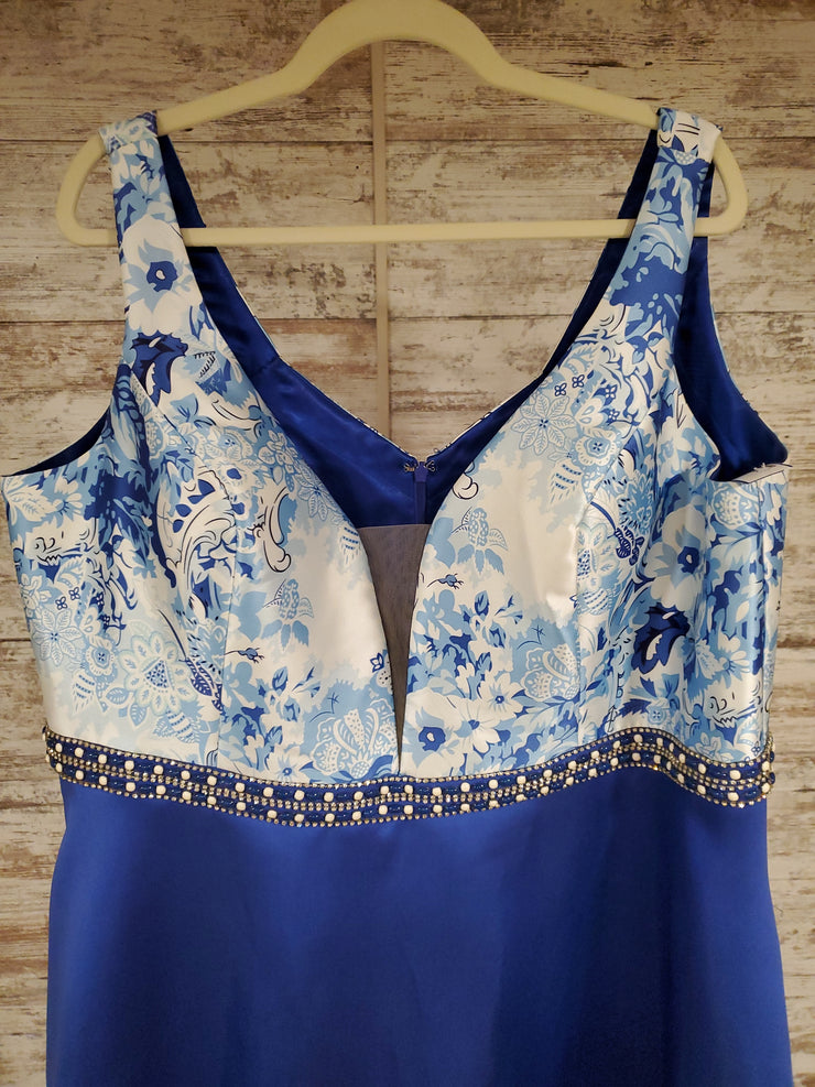 ROYAL BLUE/FLORAL A LINE GOWN