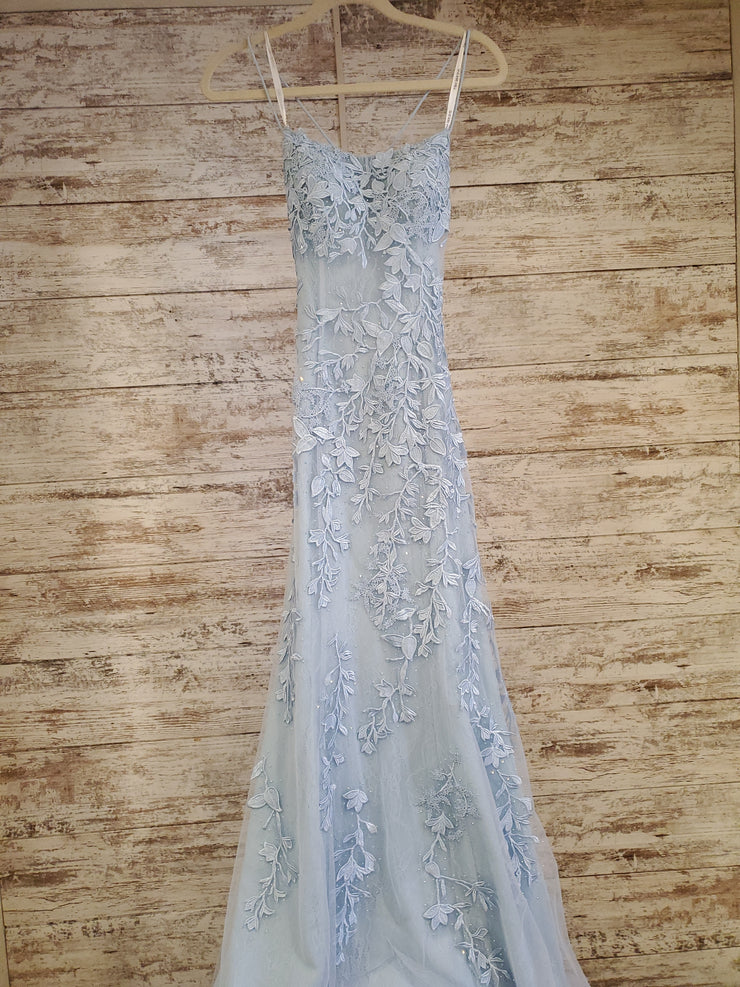 BLUE FLORAL A LINE GOWN