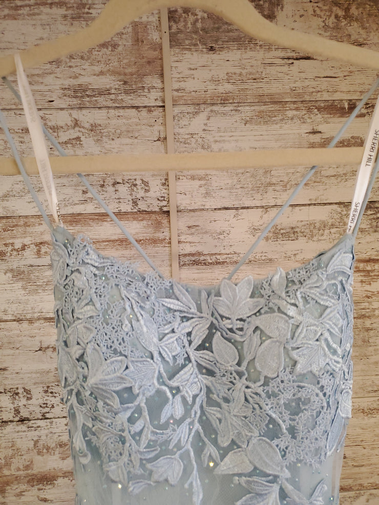 BLUE FLORAL A LINE GOWN