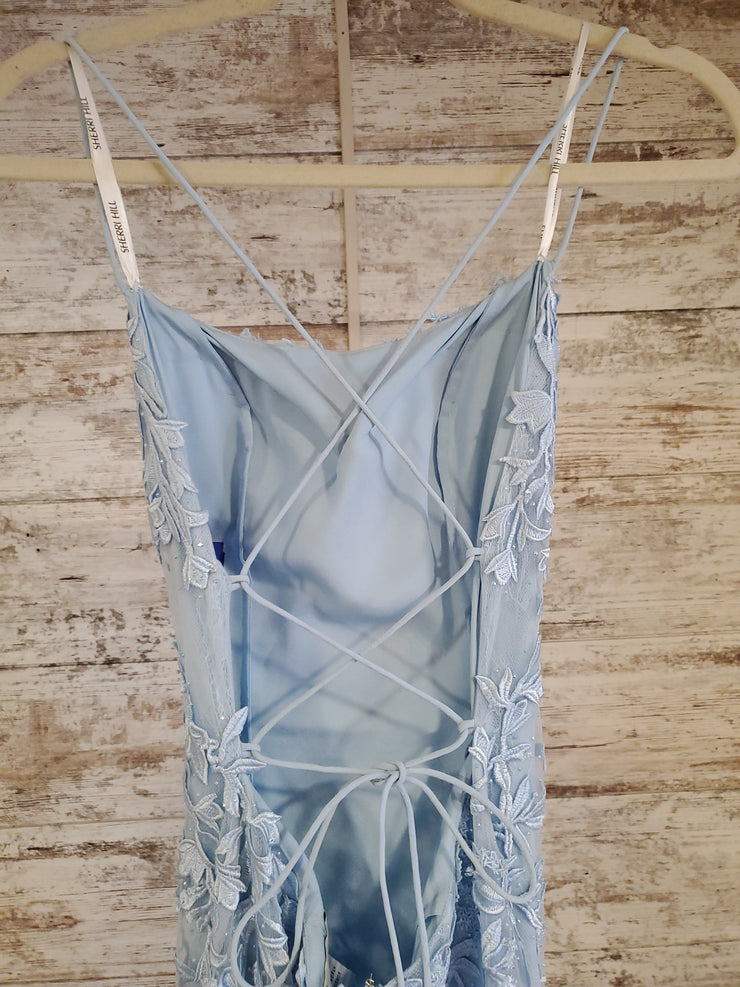 BLUE FLORAL A LINE GOWN