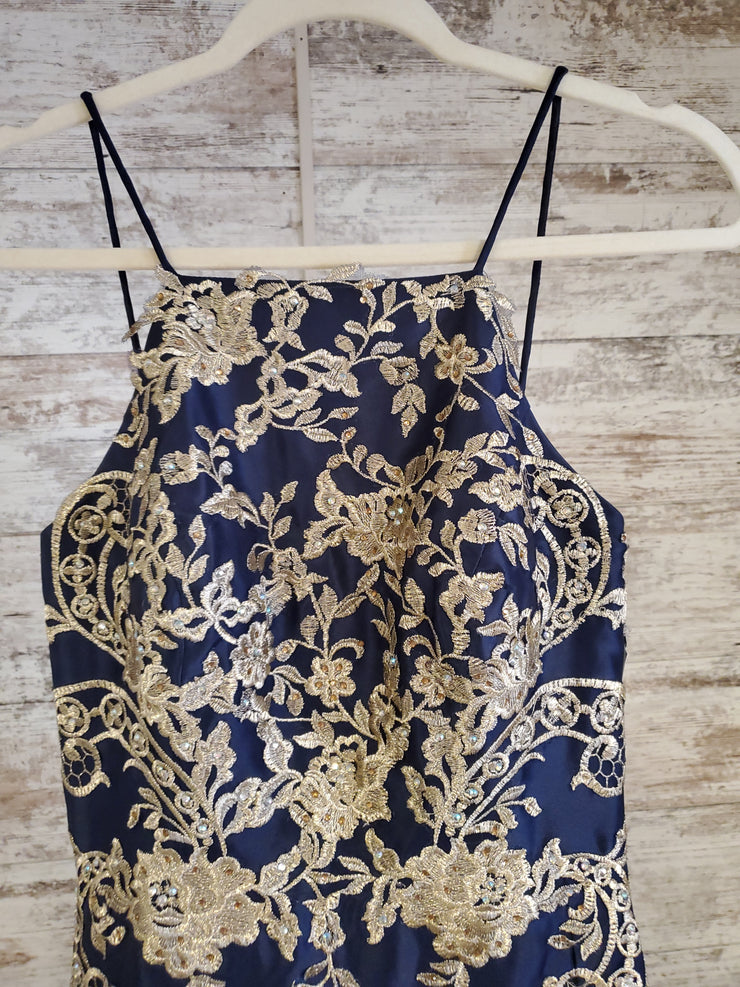 NAVY/GOLD A LINE GOWN (NEW)