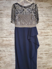 NAVY/SILVER LONG EVENING GOWN
