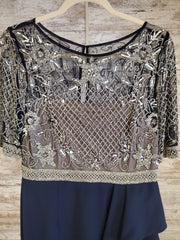 NAVY/SILVER LONG EVENING GOWN