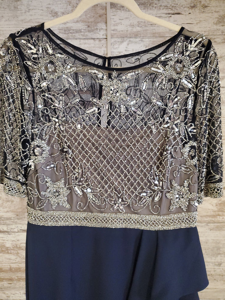 NAVY/SILVER LONG EVENING GOWN