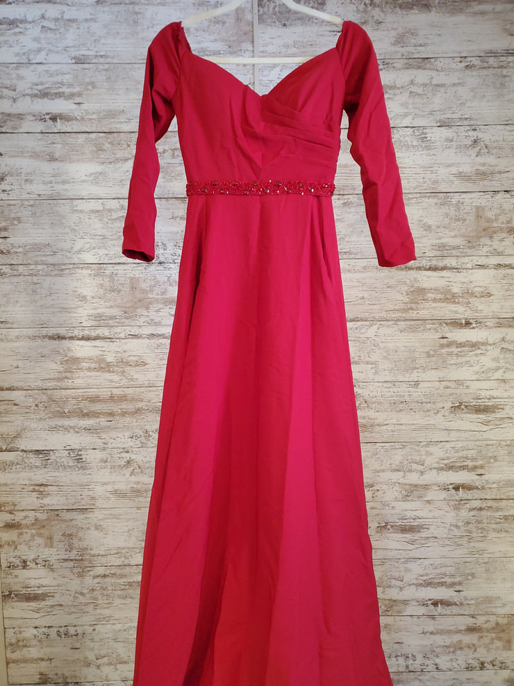 RED LONG SLEEVE LONG DRESS