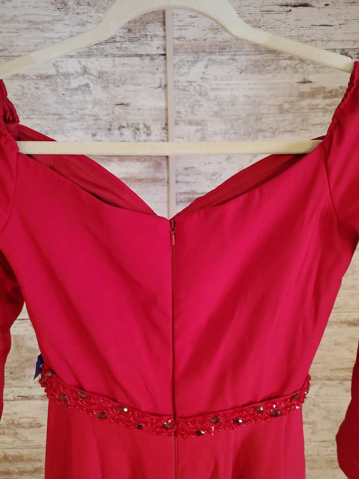 RED LONG SLEEVE LONG DRESS