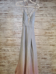 SILVER/PINK OMBRE A LINE GOWN