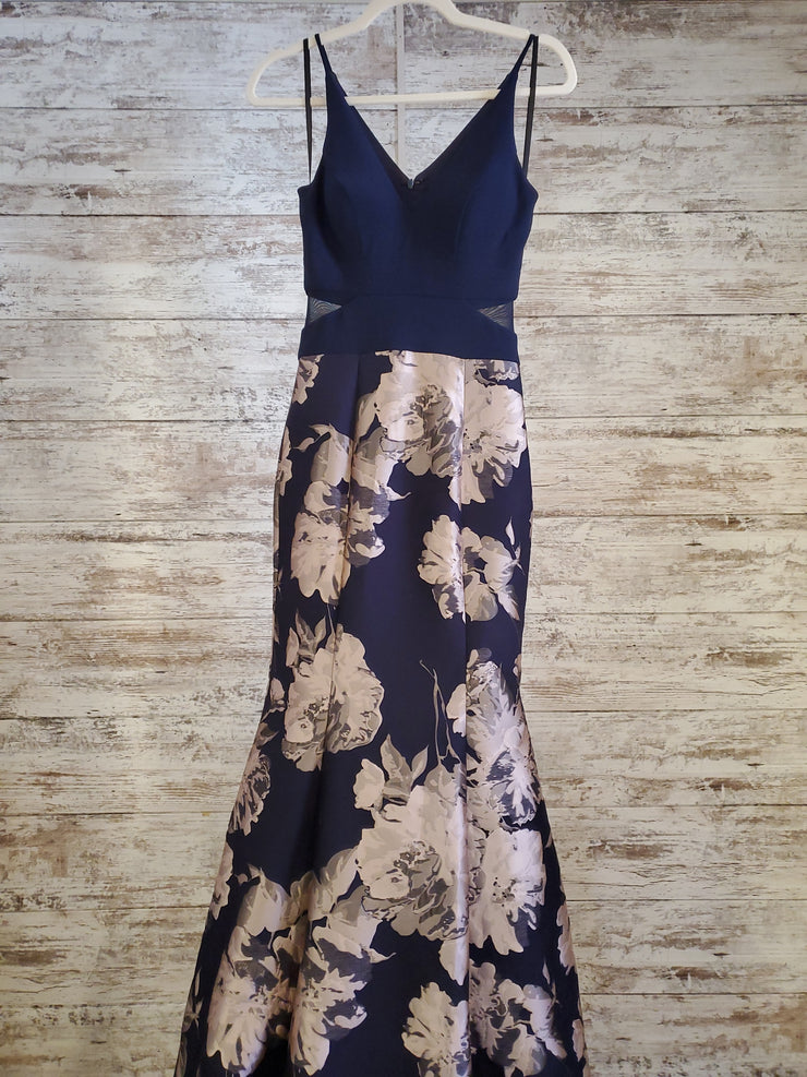 NAVY/FLORAL MERMAID GOWN