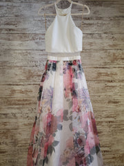 WHITE/FLORAL A LINE GOWN