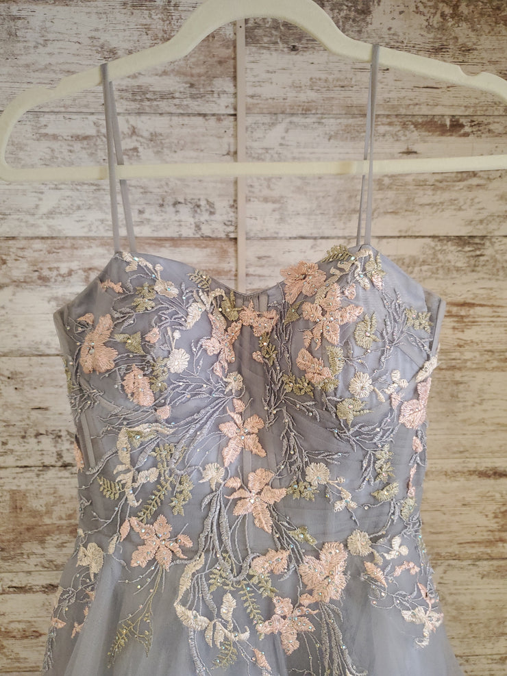 BLUE /FLORAL A LINE GOWN