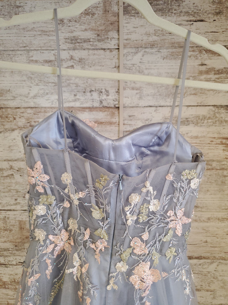 BLUE /FLORAL A LINE GOWN