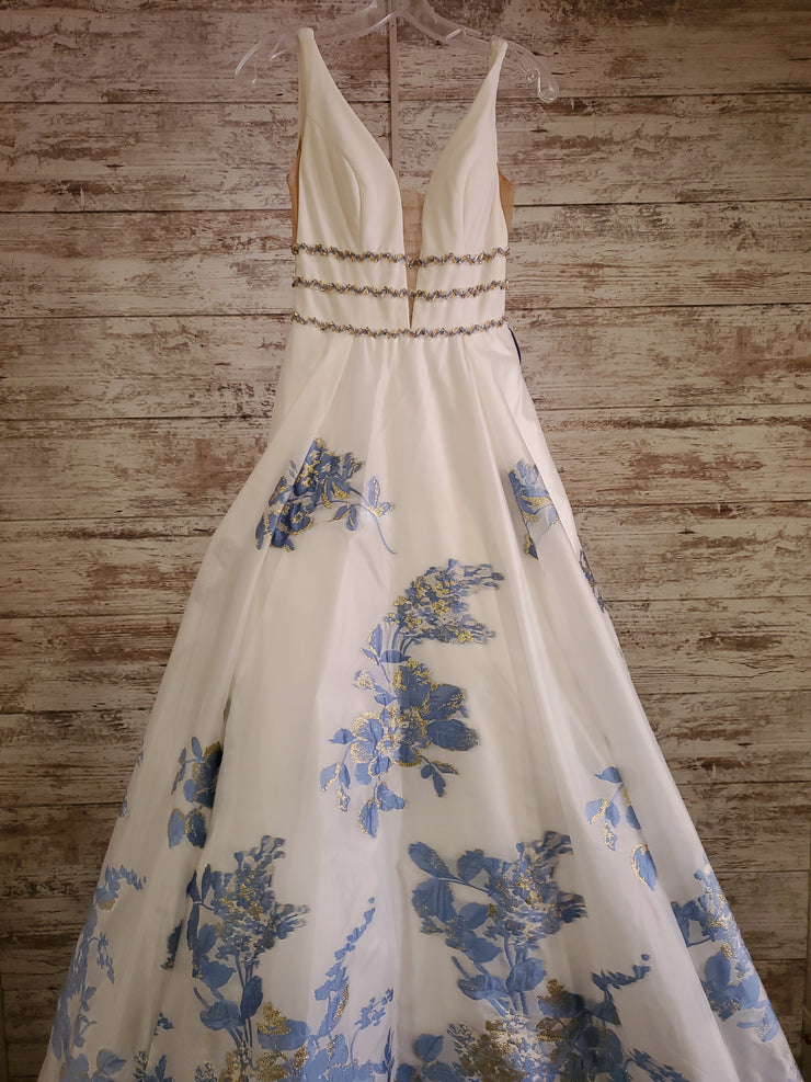 WHITE/BLUE A LINE GOWN