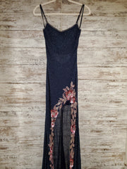 NAVY FULL BEADED LONG GOWN