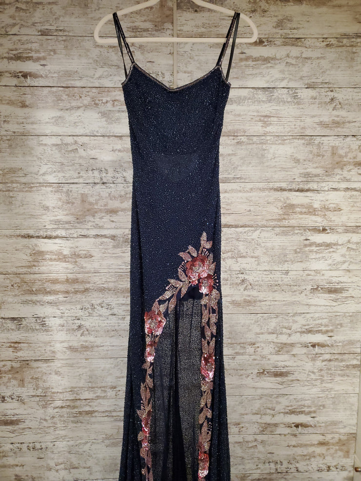 NAVY FULL BEADED LONG GOWN