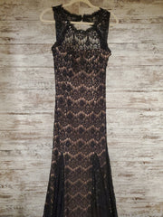 BLACK/TAN LACE LONG EVENING