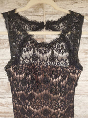 BLACK/TAN LACE LONG EVENING