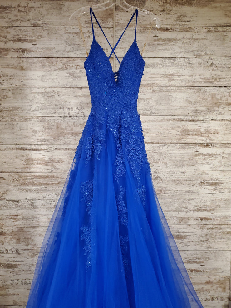 ROYAL BLUE/FLORAL A LINE GOWN